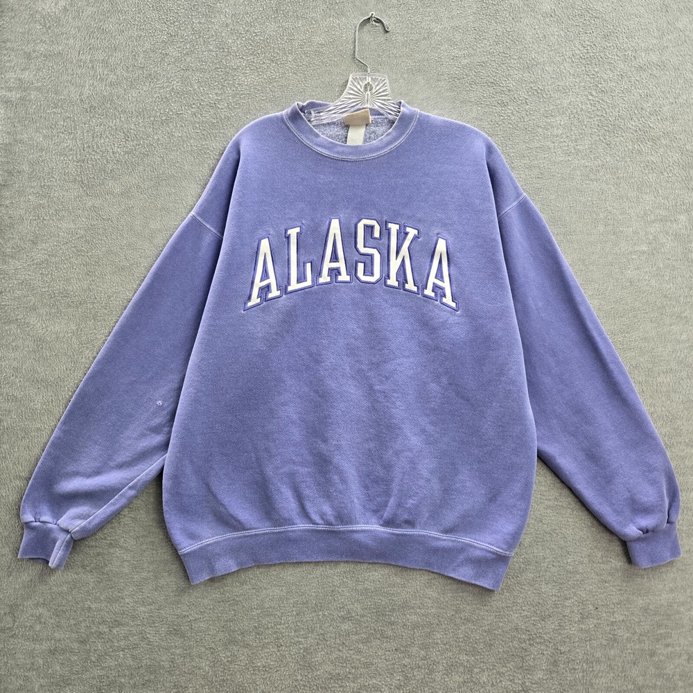 VINTAGE Alaska Women Sweater XL Blue Embroidered Oarsman Made in US READ